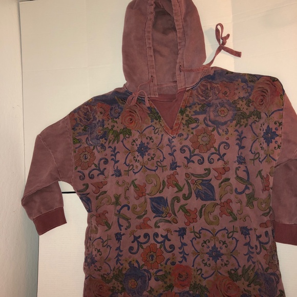 Womens Autumn Loose Fitting Printed Floral Patchwork Hooded Cotton Dress - Picture 4 of 16